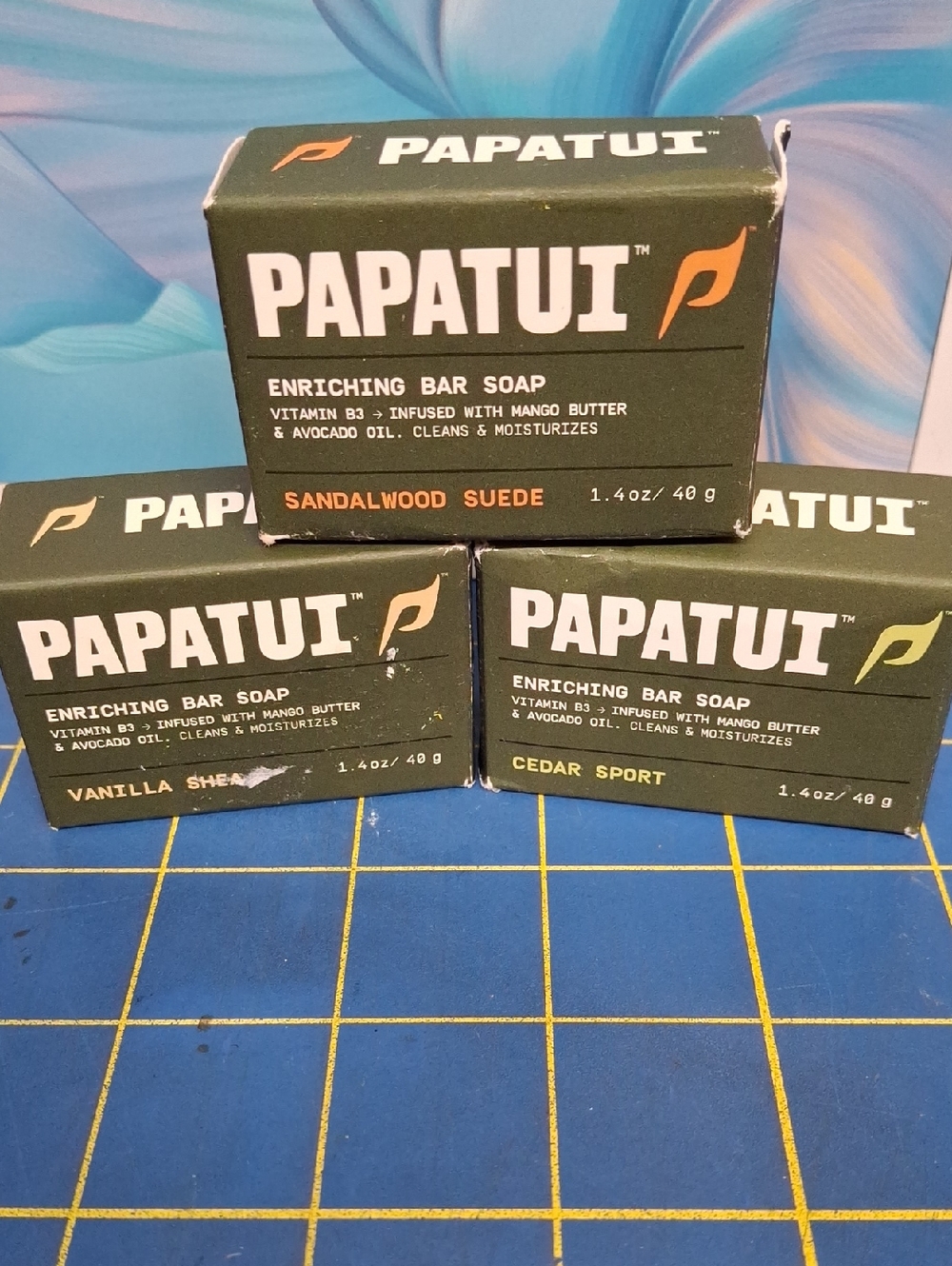 PAPATUI Enriching Bar Soap Sandalwood Suede x1 & Cedar Sport x2 New